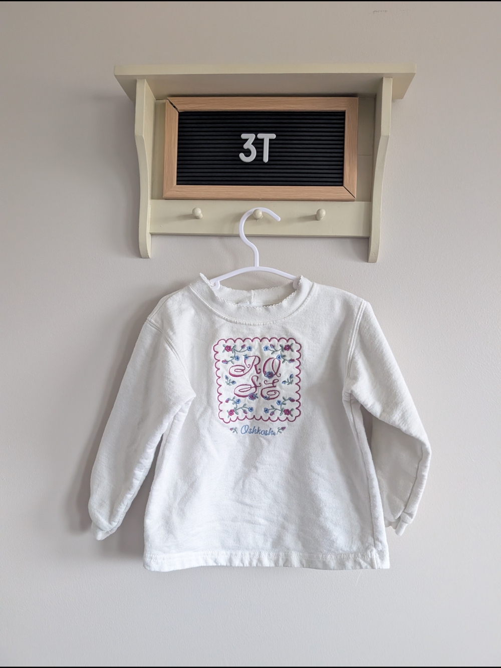 Vintage OshKosh B'gosh White Long-Sleeve Embroidered Floral Top